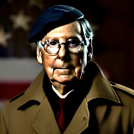 Prompt: LPhoto Realistic Portrait of ugly senate majority leader ((Mitch McConnell)) cosplaying as a wwii soldier in 1944 world war II