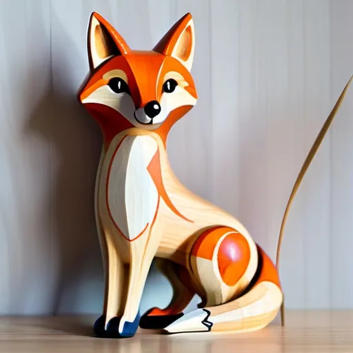 Prompt: wooden fox toy of the whole body
