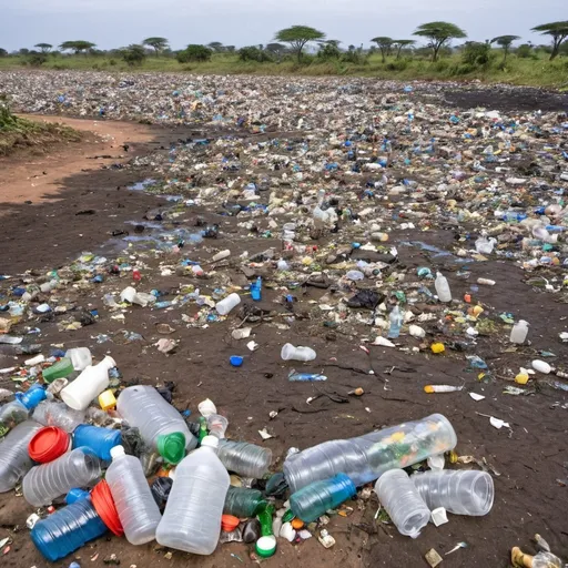 Prompt: plastic and glass pollution in africa.
