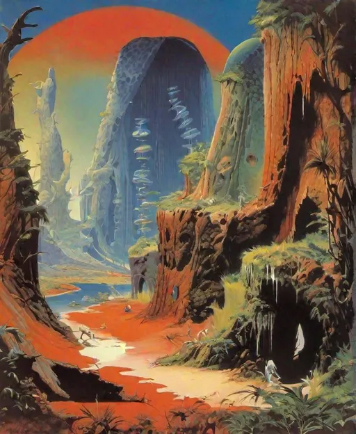 Prompt: paint an orgy
 in the style of Roger Dean

