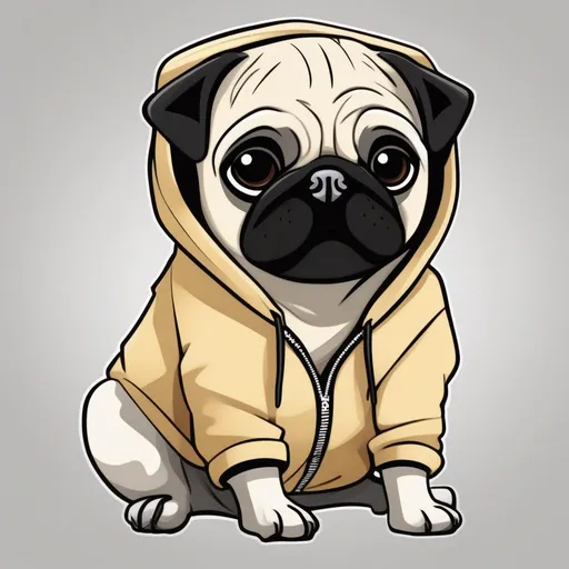 Prompt: A cartoon pug in a cartoon blond hoodie with a black outline for my wallpaper