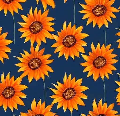 Prompt: A sunflower pattern with visually striking colors red, orange, gold, yellow, mint blue
