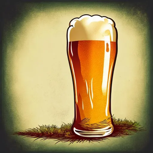 Prompt: beer pint with trees on background vintage draw style