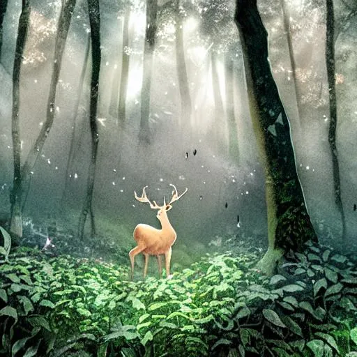 Prompt: a magical deer deep in the forest