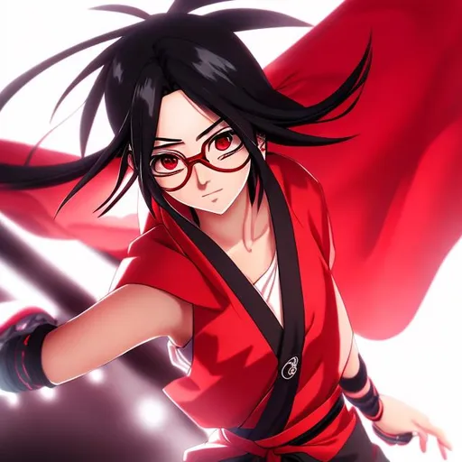 sarada uchiha, uchiha, ninja, anime, red glasses, re