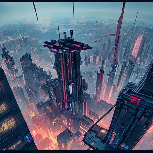 Prompt: Flying citadel in cyberpunk tokyo