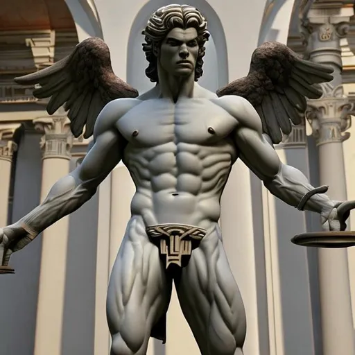 Prompt: Muscular male Greek statue Lucifer 