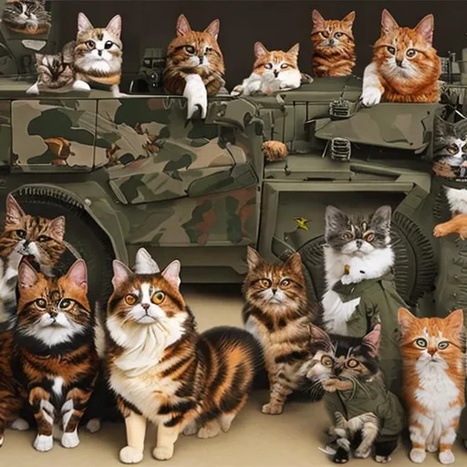 Prompt: ( Realistic photo, professional photo, oil painting) Dog army V.S Cat army