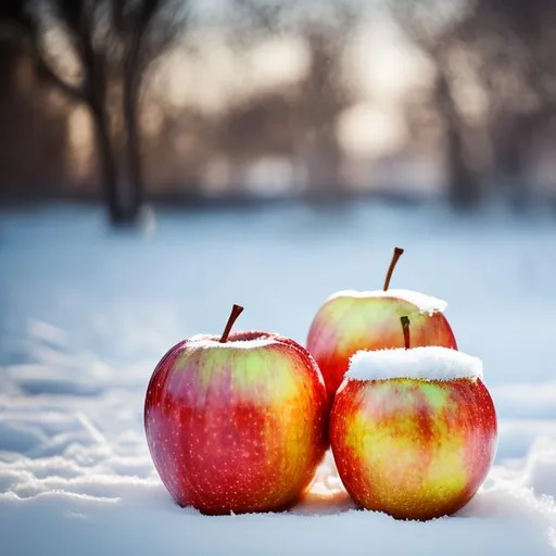 Prompt: golden apples in snow