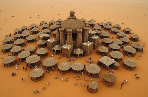 Prompt: Djenne grand, Djenne, Mali, Western africa, birdview