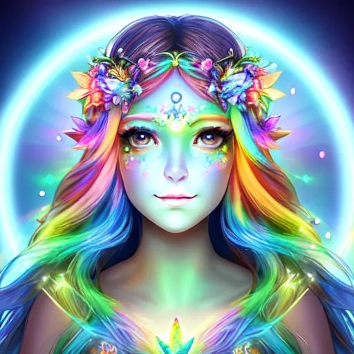 Goddess of rainbows, warm light, friendly face, vita... | OpenArt