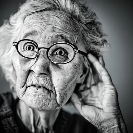 Prompt: 
Old woman is wearing glasses portrait 