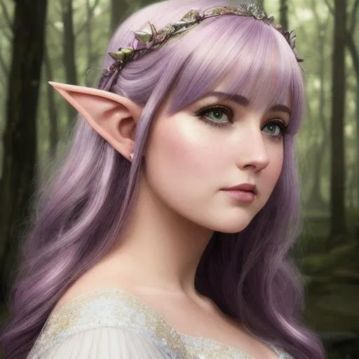 Prompt: portrait of a {fairy}, smooth soft skin, colored hair, beautiful intricate colored hair, detailed clear eyes, soft lighting, detailed face, concept art, digital painting, looking into the camera, wearing princess dress, bangs, plus sized, realistic face shape, and eyes, double chin, Fairy Wings, elven ears, pointy ears