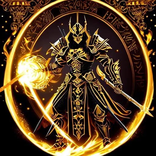 Prompt: A black and gold skeleton warrior