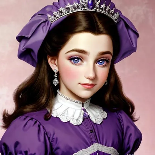 Prompt: young European princess wearing purple, facial closeup