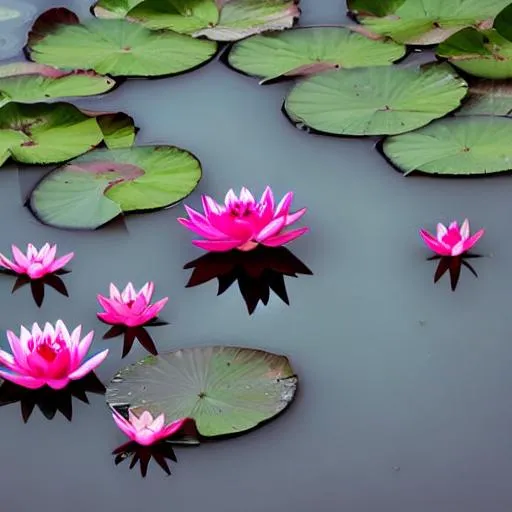 Prompt: pink  lotus pond  with water drops 