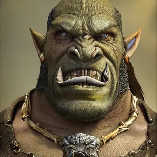 Prompt: "I would like to commission a highly realistic and extremely detailed full body portrait of a male Orc character from Warcraft. The character should have a rugged and muscular appearance, with green skin and prominent tusks. He should be wearing traditional Orcish clothing or armor, and have a fierce expression. The artwork should be created in either 4K or 16K resolution and should be of photo realistic quality."