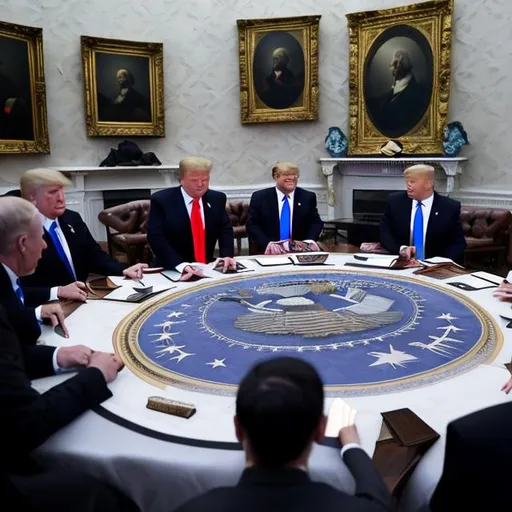 Prompt: donald trump meets with the alien leaders 