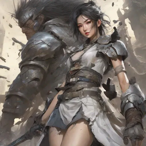 Prompt: splash art, hyper detailed perfect face, full body, In an ultra realistic ancient battle zone,

beautiful, young adult, Asian, science fiction, goddess, full body, long legs, perfect body,

wearing a torn filthy and ragged dress, heavy iron slave collar, sword master, in an offensive pose,

high-resolution cute face, perfect proportions, intricate hyper detailed hair, light makeup, sparkling, highly detailed, intricate hyper detailed shining eyes,

Dark, ethereal, elegant, exquisite, graceful, delicate, intricate, hopeful, glamorous,

HDR, UHD, high res, 64k, cinematic lighting, special effects, hd octane render, professional photograph, studio lighting, trending on artstation