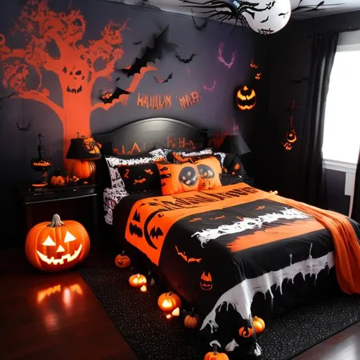 Prompt:  a halloween themed bedroom 