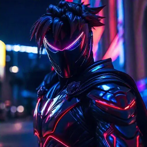 Prompt: Close-up shot of Strider Hiryū cyberpunked as superhero with Spawn suit in Rome city, 8k, HD, night theme, neon color 