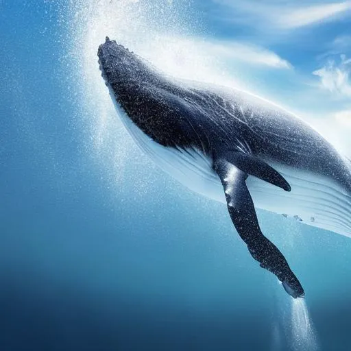 Prompt: humpback whale breaching ocean, underwater view, photo realistic, 8k, very high detail