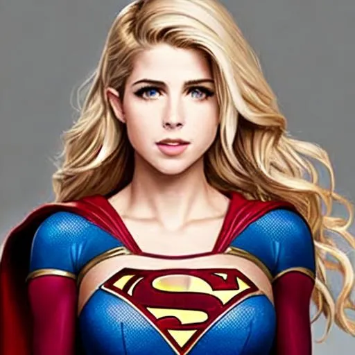 Prompt: cartoon drawing of emily bett rickards as supergirl