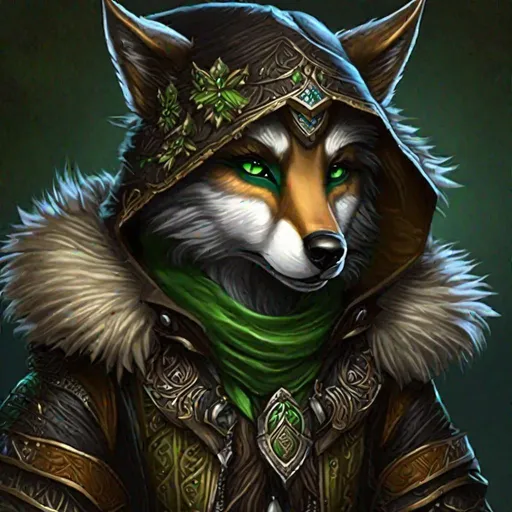 Prompt: (((animal anthropomorphic wolf female))), furry art, (furry female), a single character, full body portrait, very detailed fur, (bronze fur), high detailed, (world of warcraft art), (green eyes), intricate eye detail, black eyeliner, dressed in fantasy medieval vest, wearing a coat with a hood, leather trousers, fingerless gloves, leather belt, necklace, forrest background, winter, daylight