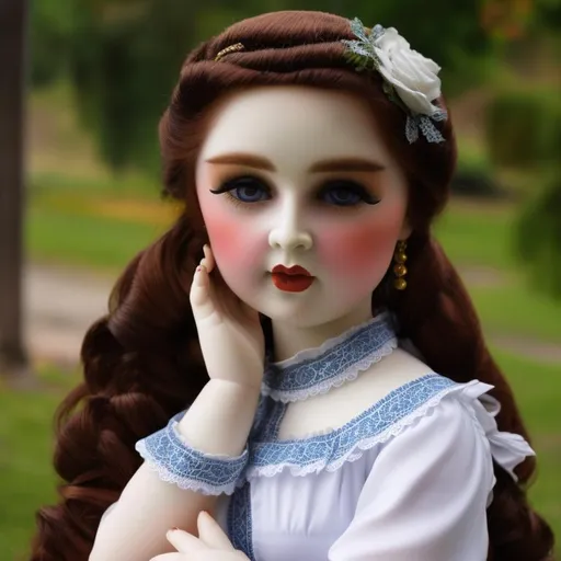 Prompt: A woman as a victorian porcelain doll