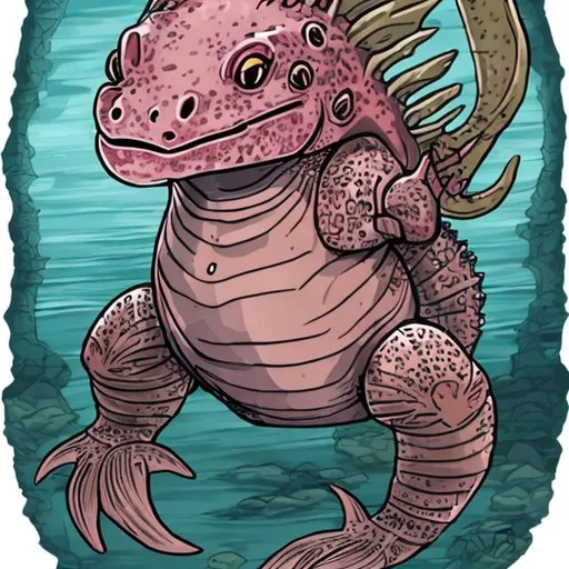 Prompt: medieval sea monster style axolotl beast