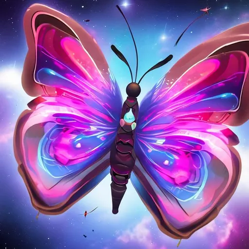 Prompt: giant space pink glowing butterfly 