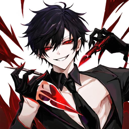 Damien (male, short black hair, red eyes), demon for... | OpenArt