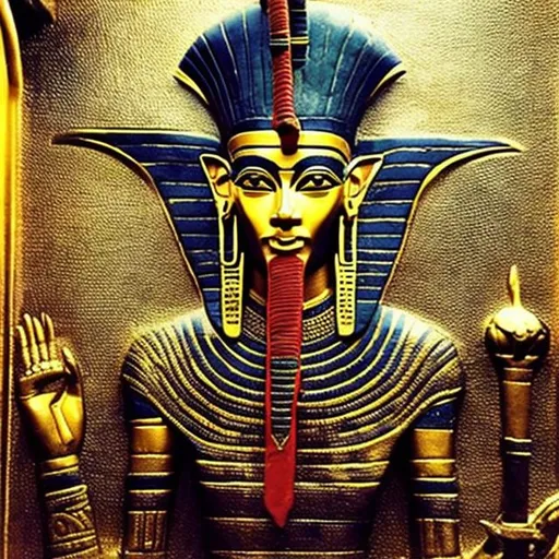 Prompt: Amun Ra riding on a crowded New York subway car as all the people stare in shock or terror at seeing Ra there