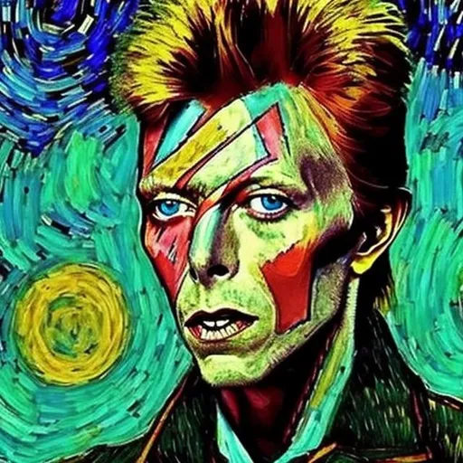 Prompt: Bowie, in the style of Vincent van Gogh 