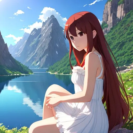 Red Hair Anime Girl sitting on skys - OpenDream