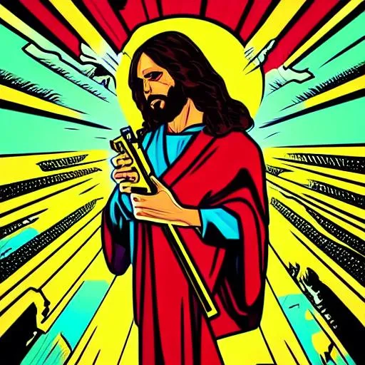 Jesus with a glock Retro comic style artwork, highly... | OpenArt