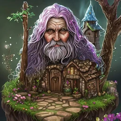 Prompt: create an image of the village elder of a magical village called Glitterhaven. the village elder is a male human, has a friendly face and is very hospitable