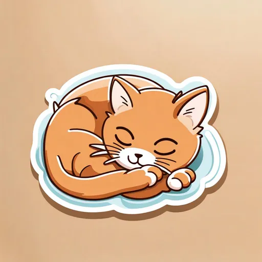 Prompt: a sticker of a ginger cat sleeping, thick white outline