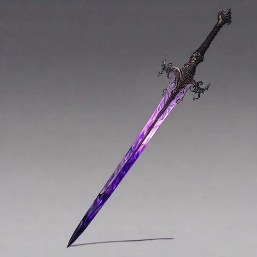 Prompt: a Sword. a rose-shaped hilt. Hilt is Black Metal. Blade has purple reflextion. detailed. rpg art. 2d art. 2d.
