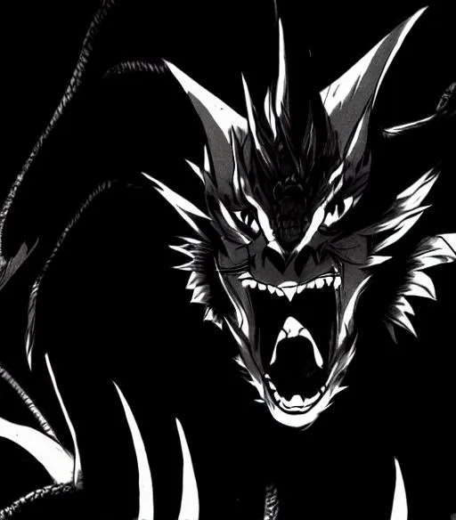 Prompt: anime dragon manga close up illsutration black white