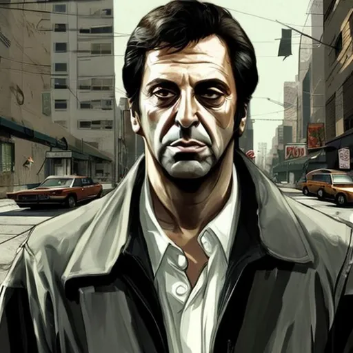 Prompt: young Al Pacino in gta iv concept art