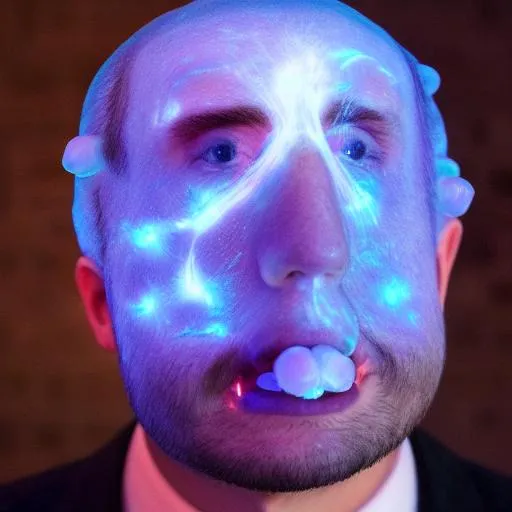 Prompt: bioluminiscent worm devouring man's head
