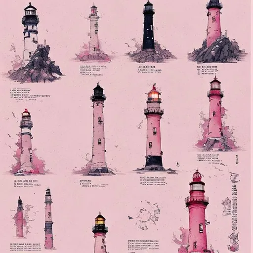 Prompt: prop design of a lighthouse pink values by demizu posuka