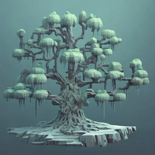 Prompt: orthogonal tree, orthogonal environment, 3d art, orthogonal art, amazing detail, artstation, concept art, extremely detailed, 3d game, minimalist, 32 bits