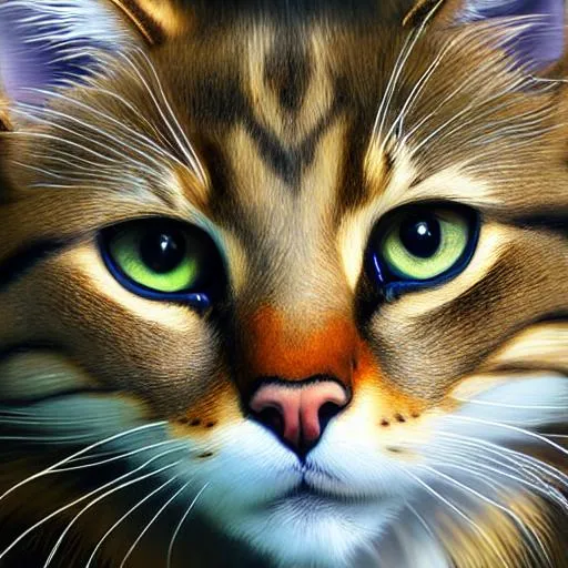Prompt: Erin hunter, warrior cats, realistic cat, detailed fur, realistic  realistic fur, eye, oil painting, anime, fullbody, forest background, high quality, Spotted fur, dark spots.