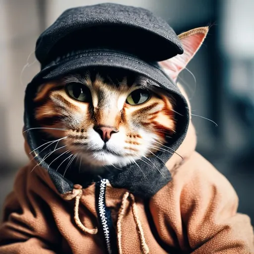 Prompt: a cat wearing a hat and jacket