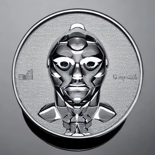 Prompt: artificial intelligence silver collor and face coin