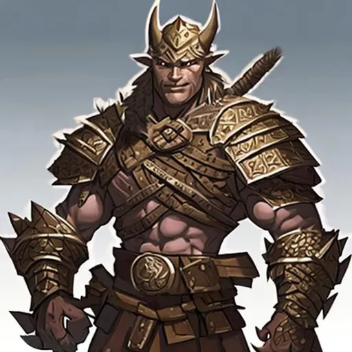 Prompt: Make a cool, buff, armored DnD character