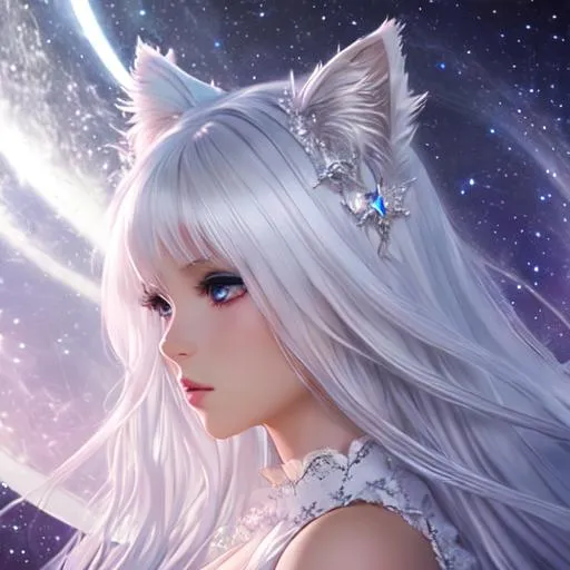 fantasy, magical, teen girl, white cat ear, long whi... | OpenArt