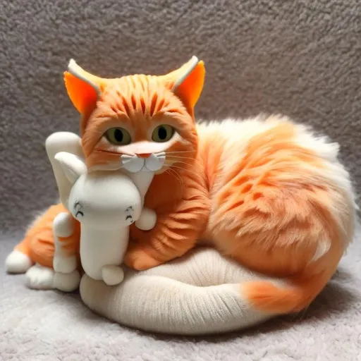 Prompt: orange cat on a white baby grande